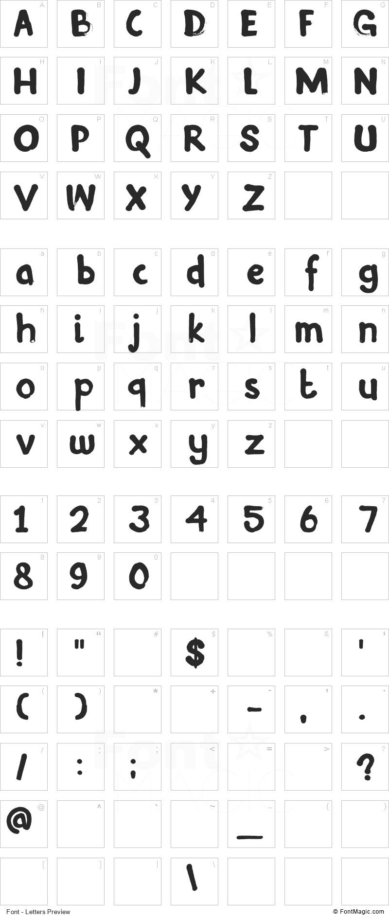 DK Inky Fingers Font - All Latters Preview Chart